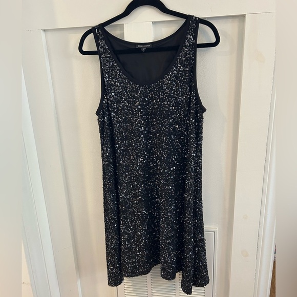 Eileen Fisher Black Sequins Sleeveless scoop neck Trapeze knee length Dress - Picture 1 of 4